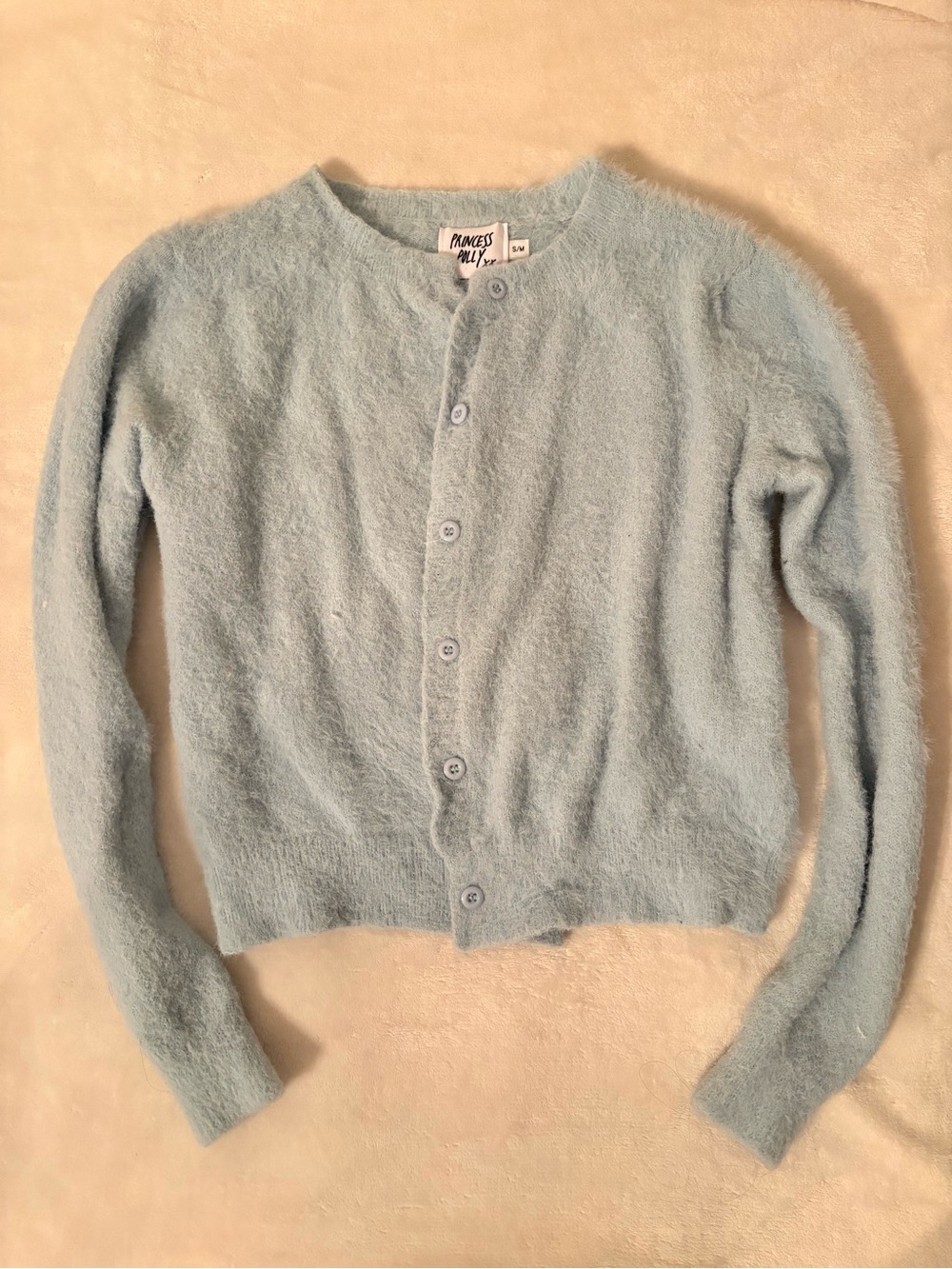 Pastel Blue Fuzzy Button Cardigan